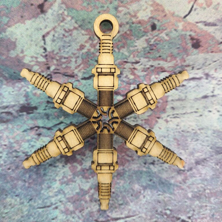 Spark Plug design turned into a snowflake Christmas Ornament