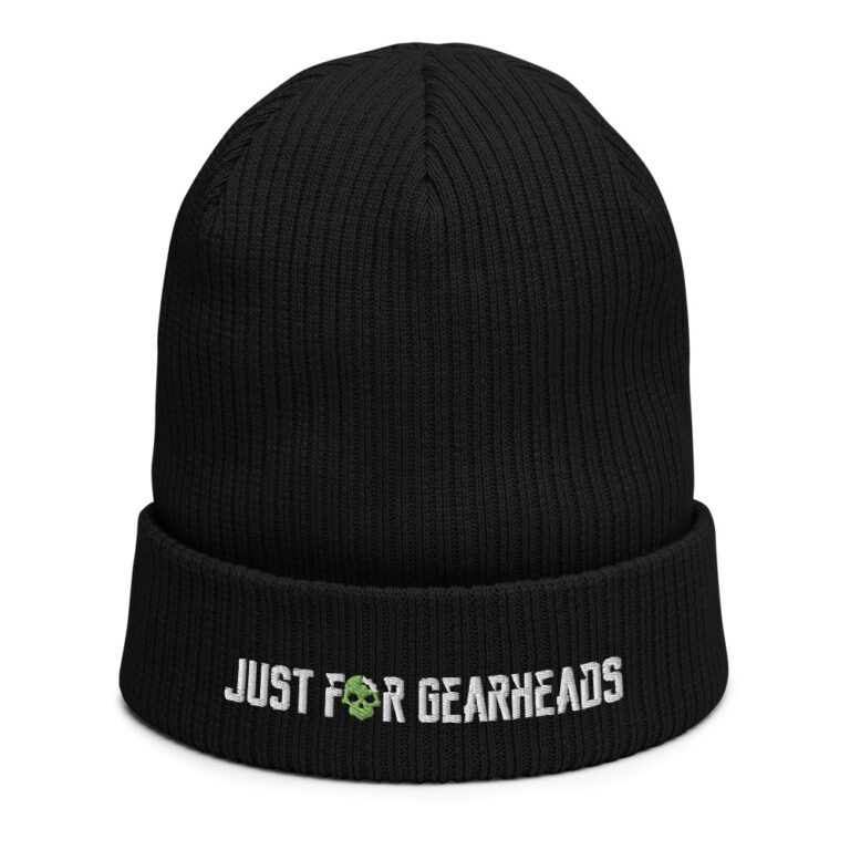 This image shows a Beanie with our company Logo on it. It is an organic beanie that is great for people who love cars.